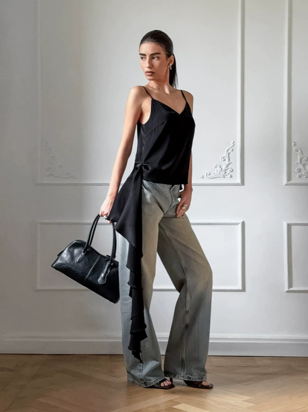 Zara Lace Up Low Cut Cami Summer Asymmetric Hem Y2K Going Out Top